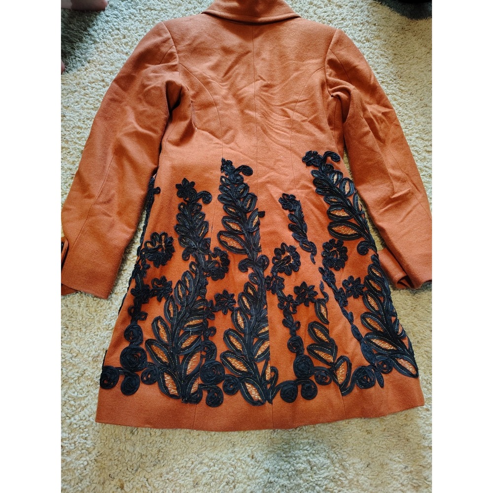 Vintage Esperanza Gonzalez Embroidered Floral Long Coat Brown Black S Small - Picture 2 of 5